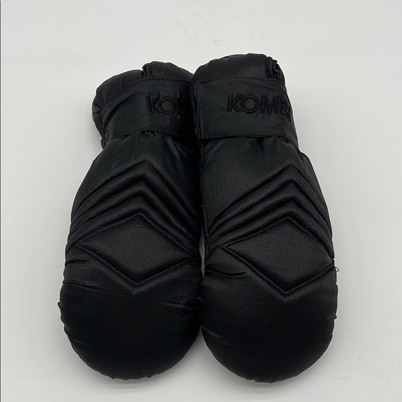 KOMBI Black Leather Nylon Winter Snow Mittens Women Size Medium - Picture 1 of 8